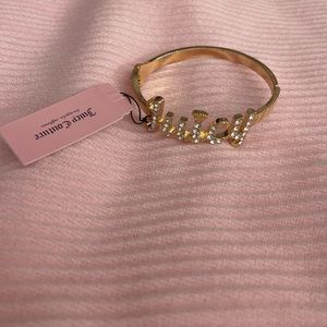 Juicy Couture Gold Tone Rhinestone Logo Crown Cuff Bracelet